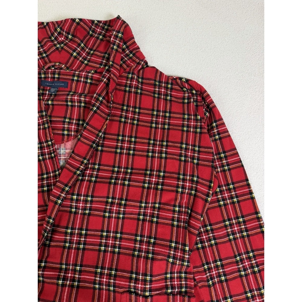 Tommy Hilfiger Bathrobe One Size Red Tartan Plaid Belted Lounge Robe - Picture 8 of 16